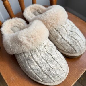 UGG Cream Cable Knit Shearling Lined Slippers